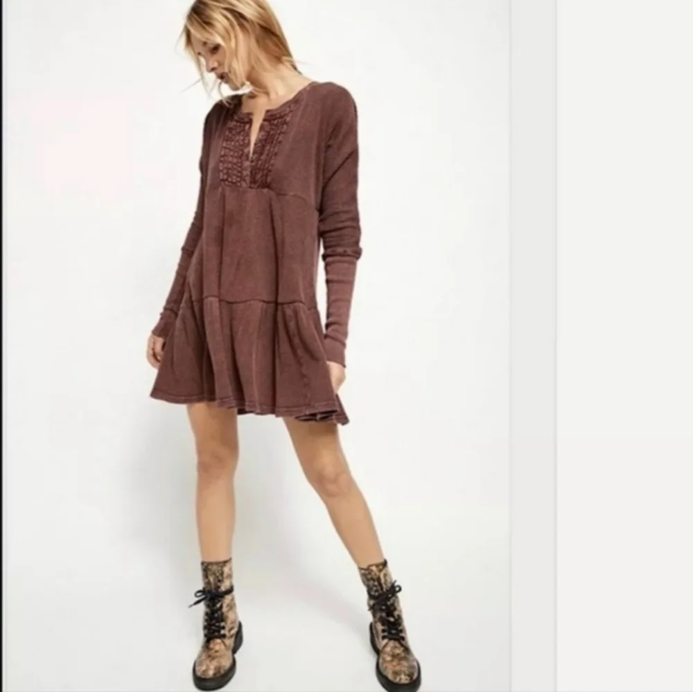 Free People Wine Jolene Oversized Long Sleeve Dress Size M